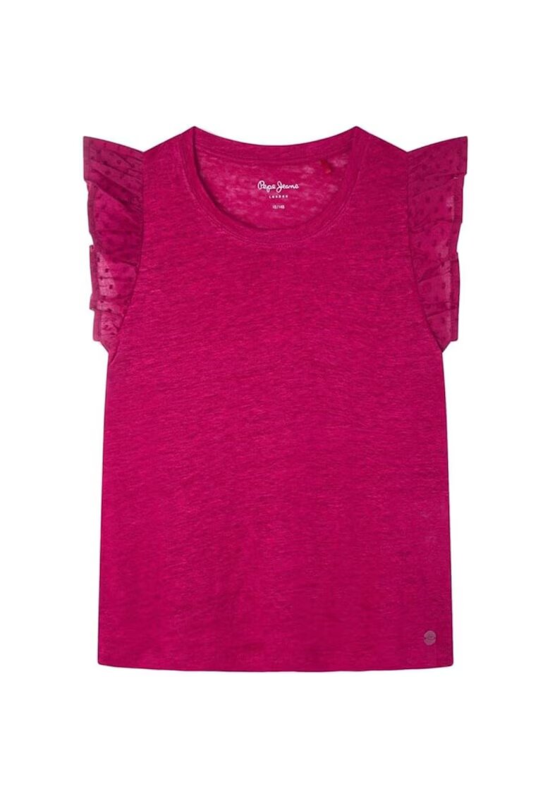 Pepe Jeans Tricou din in cu maneci cu volane -