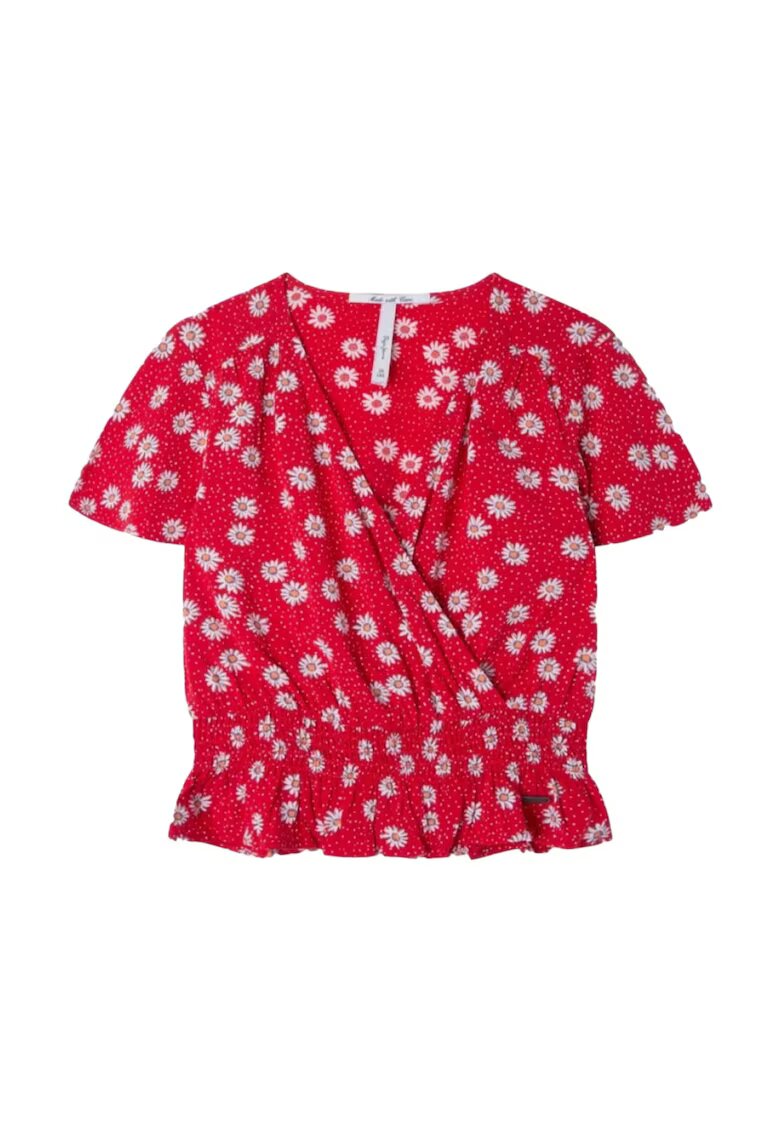 Pepe Jeans Tricou model petrecut cu imprimeu floral - Rosu