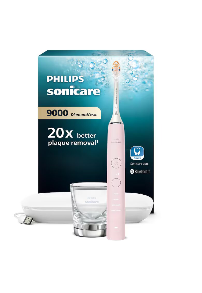 Philips Sonicare Periuta electrica sonica HX9911/21 Diamond Clean 9000 HX9911/21 - 4 moduri de periere - 3 intensitati - 1 toc de transport cu USB incarcare - 1 pahar - roz