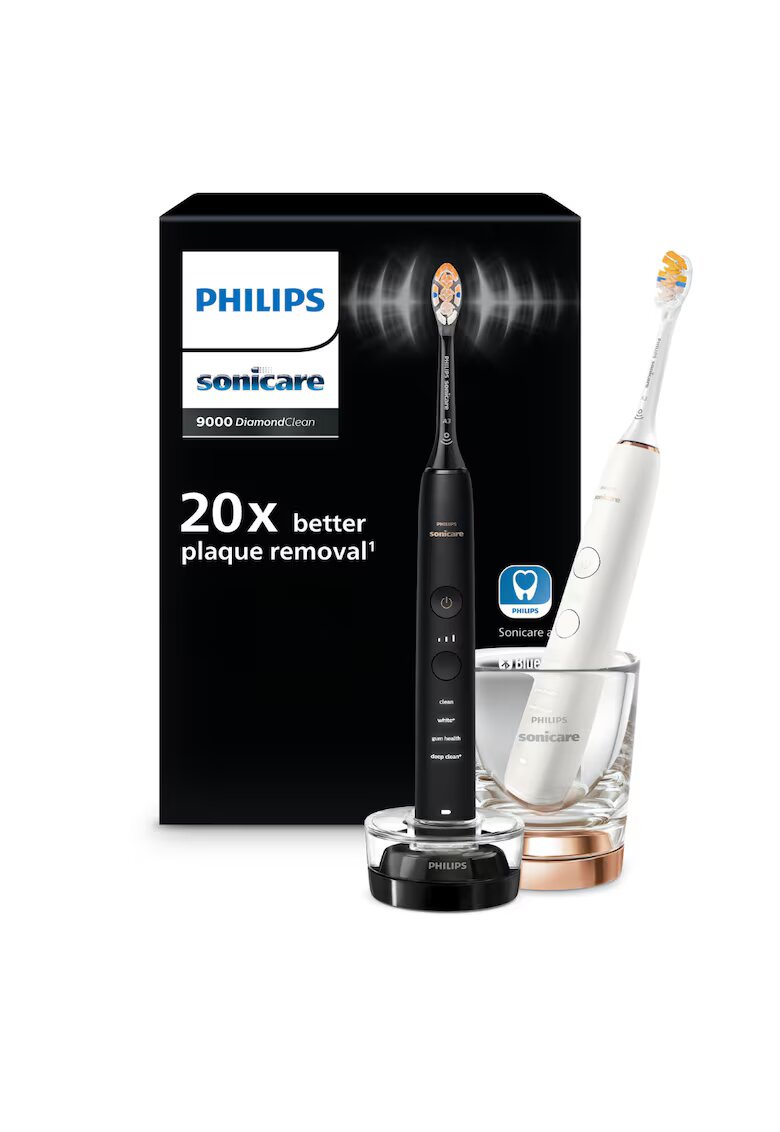Philips Sonicare Set 2 periute electrice sonice DiamondClean 9000 - Alb/Negru
