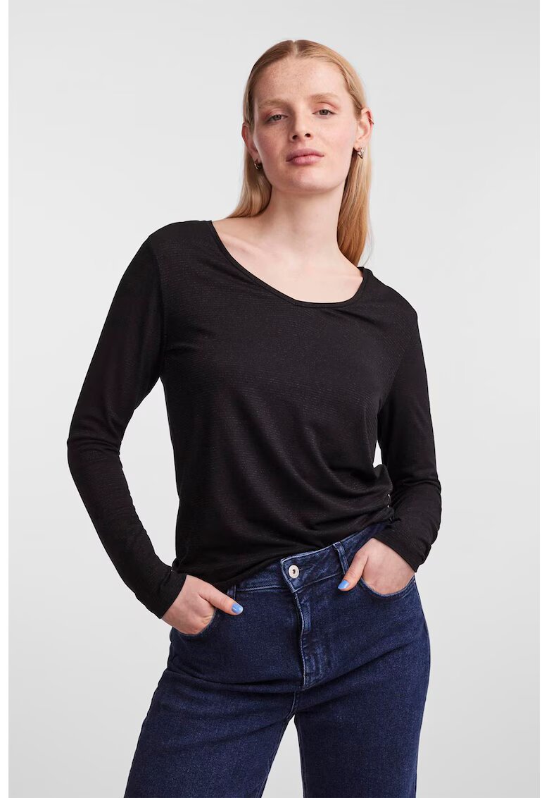 Pieces Bluza de lurex cu decolteu in V Billo - Negru