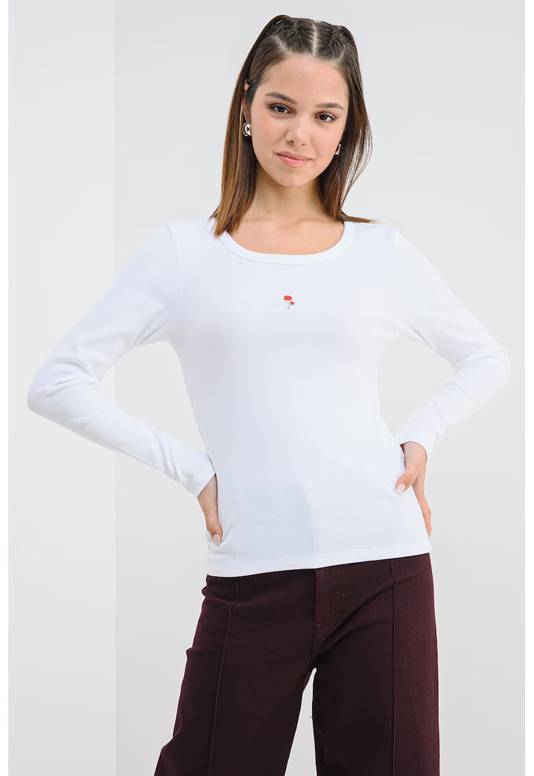 Pieces Bluza din amestec de bumbac organic cu striatii - Alb optic
