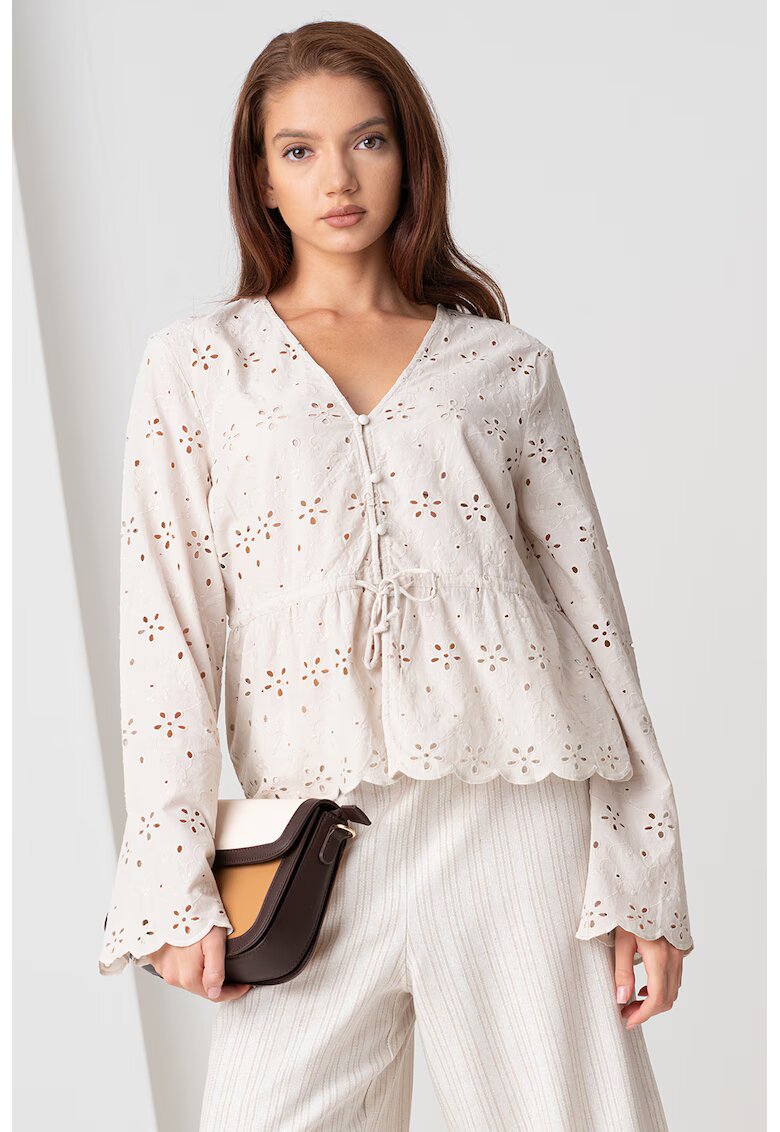 Pieces Bluza lejera cu perforatii - Gri deschis