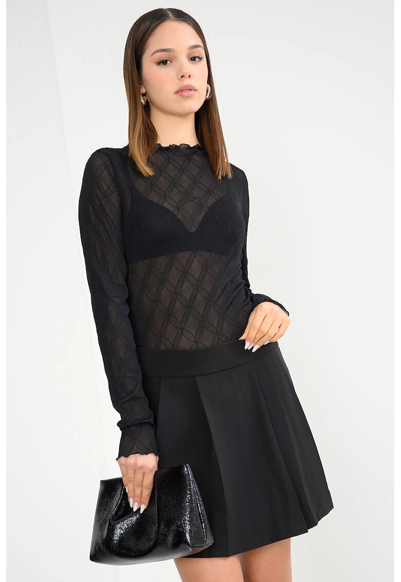 Pieces Bluza semitransparenta cu broderie - Negru