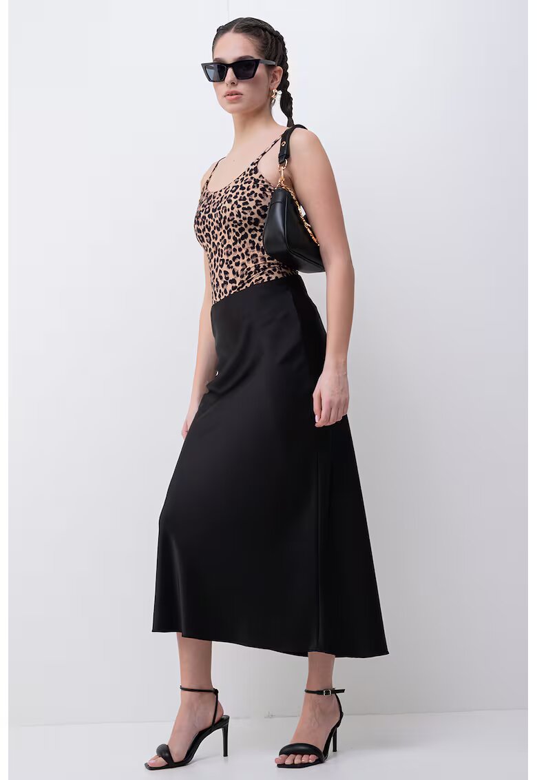 Pieces Body cu animal print si bretele ajustabile - Negru/Maro