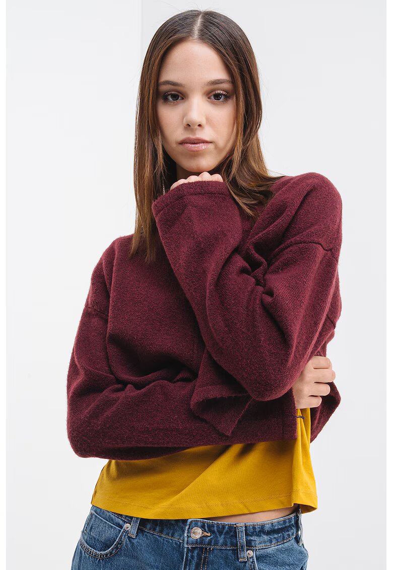 Pieces Cardigan crop cu inchidere cu un nasture - Visiniu
