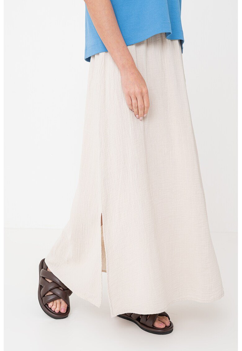 Pieces Fusta maxi de bumbac organic cu slituri laterale - Gri deschis