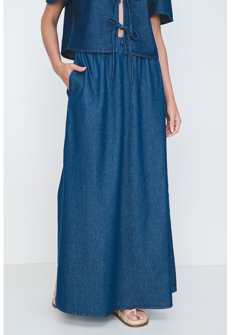 Pieces Fusta maxi de denim cu slit lateral Tenim - Albastru inchis