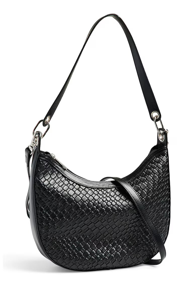 Pieces Geanta cu bareta de umar si model piele de crocodil - Negru
