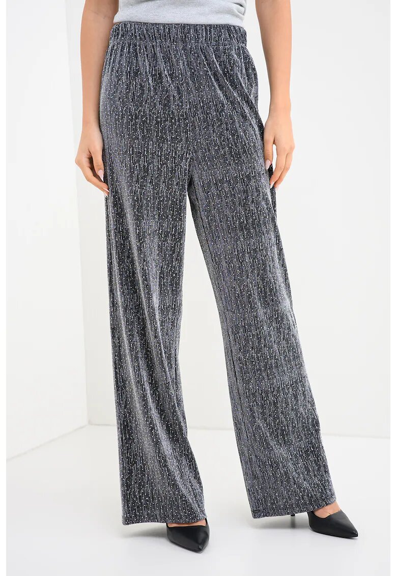 Pieces Pantaloni ampli cu insertii stralucitoare Maeve - Negru/Argintiu