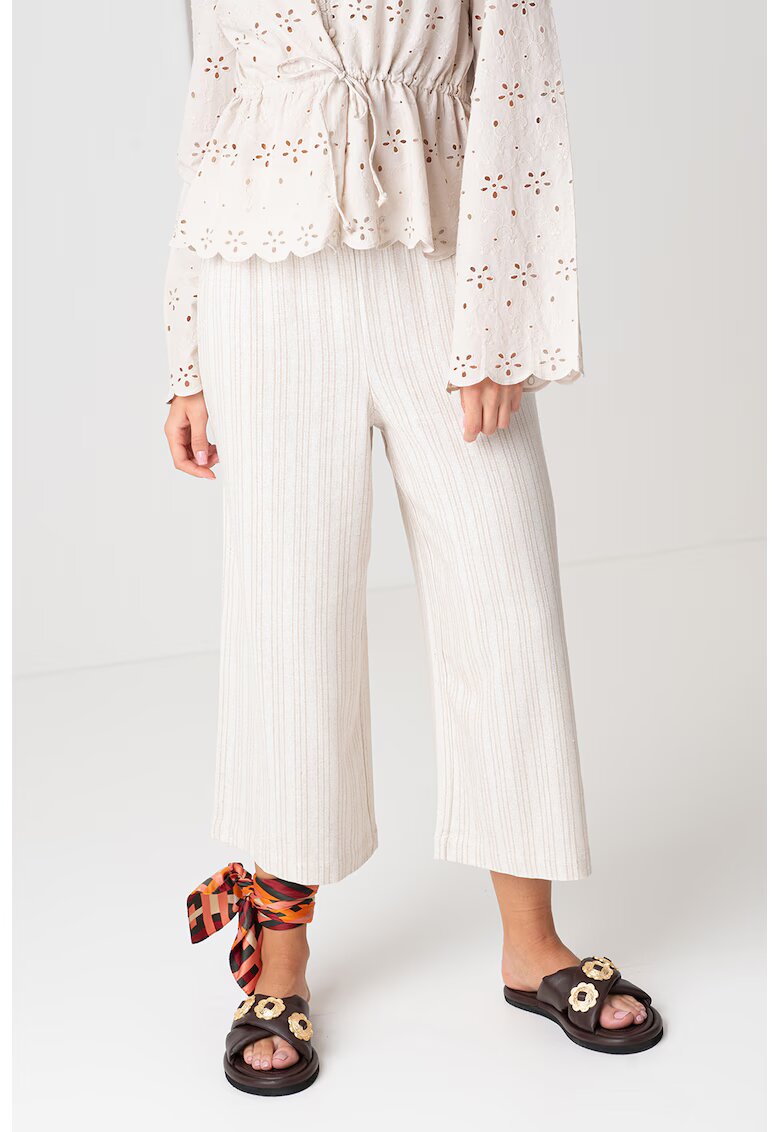 Pieces Pantaloni cu croiala ampla si model in dungi Filippa - Crem