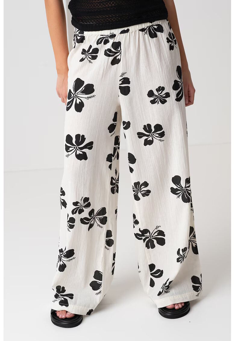 Pieces Pantaloni cu croiala dreapta si model floral - Negru/Alb murdar