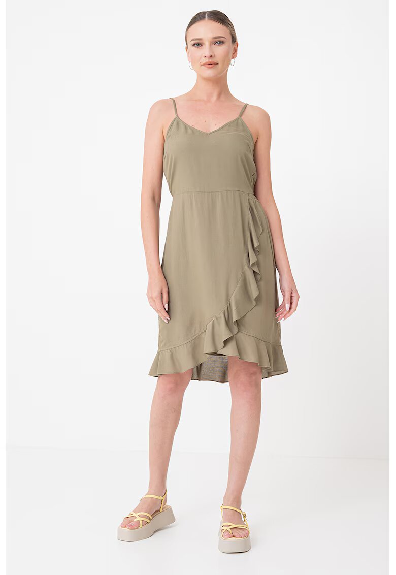 Pieces Rochie cu model uni si volan - Verde feriga