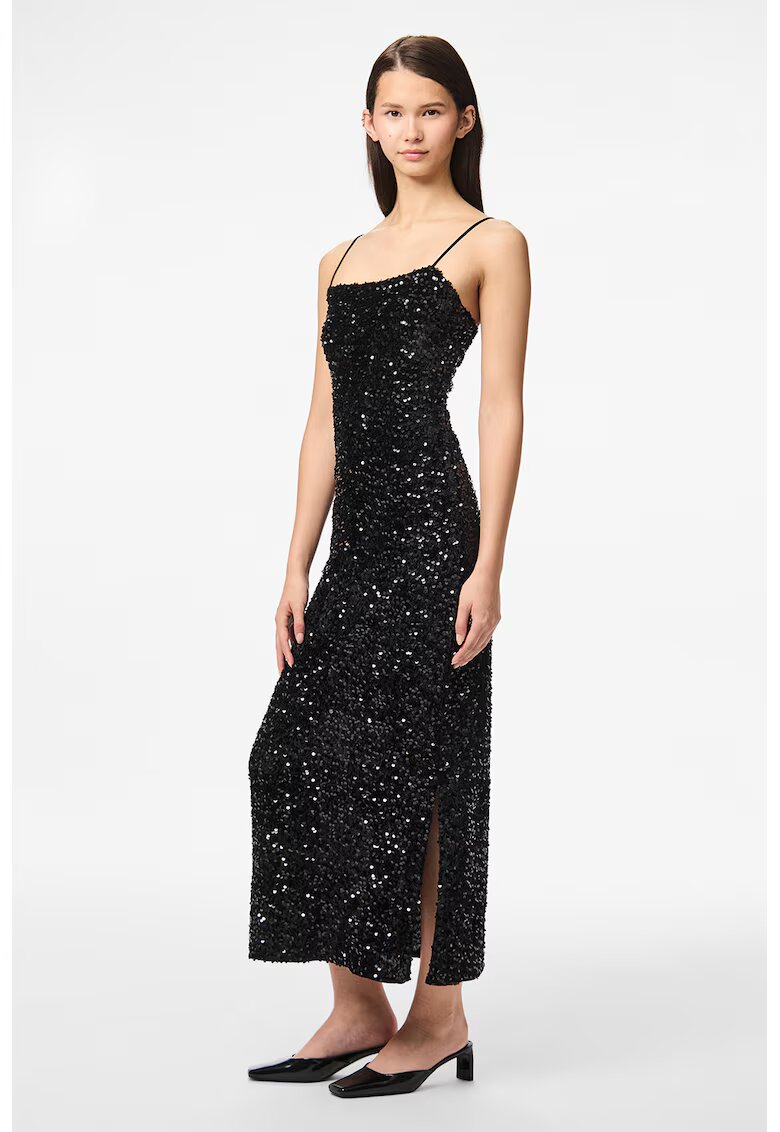 Pieces Rochie cu paiete si slituri laterale - Negru
