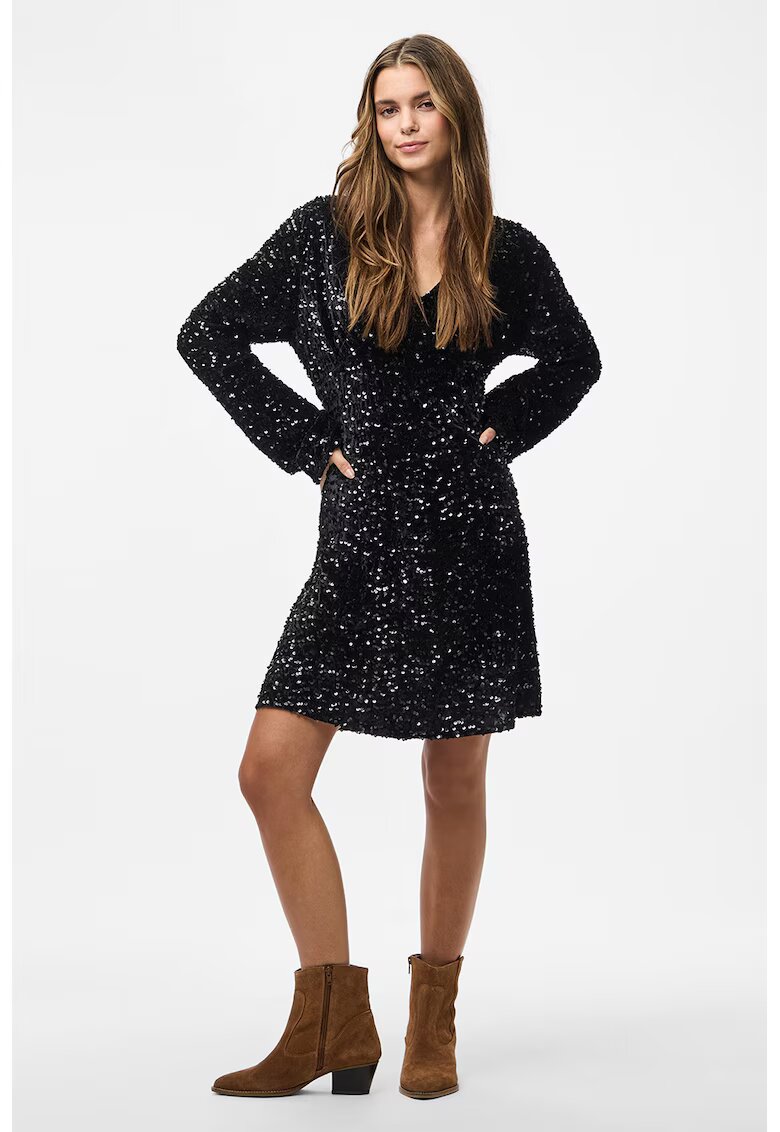 Pieces Rochie lejera scurta cu decolteu in V - Negru