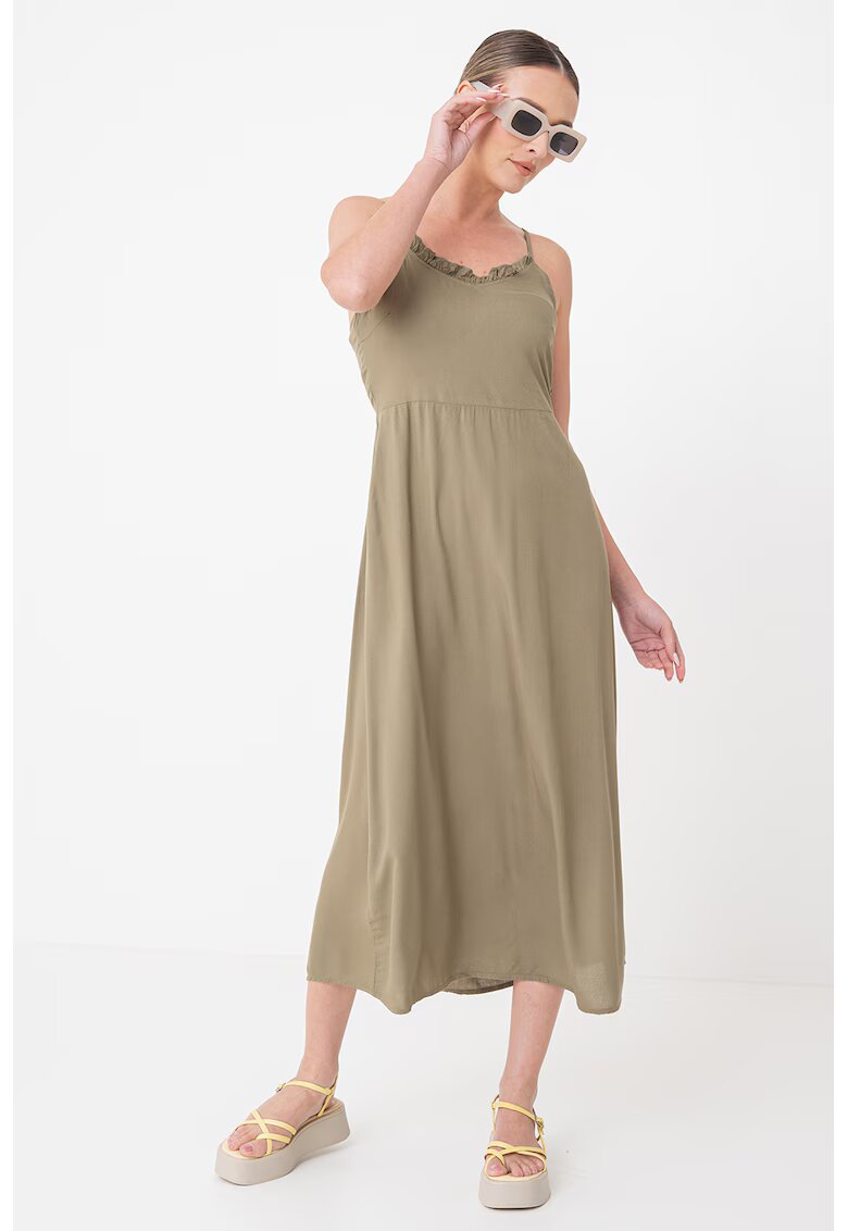 Pieces Rochie maxi cu decolteu cu volane - Verde feriga