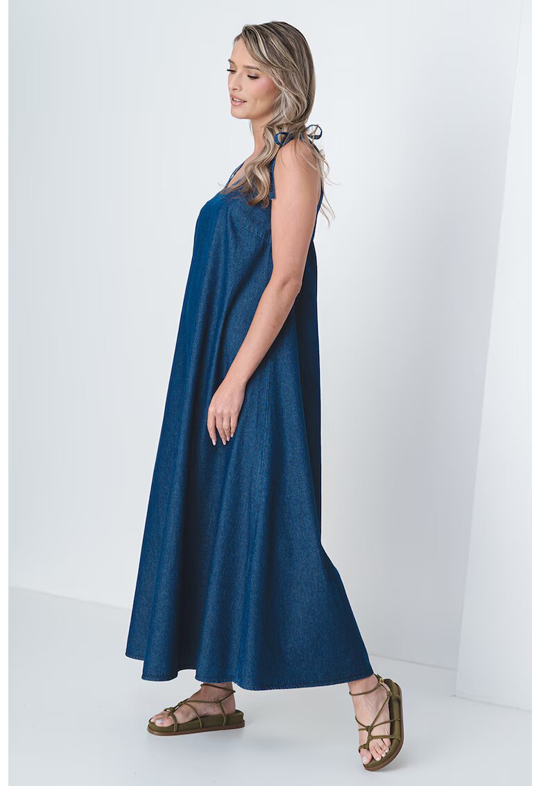 Pieces Rochie maxi de denim cu bretele cu prindere pe umeri - Albastru inchis