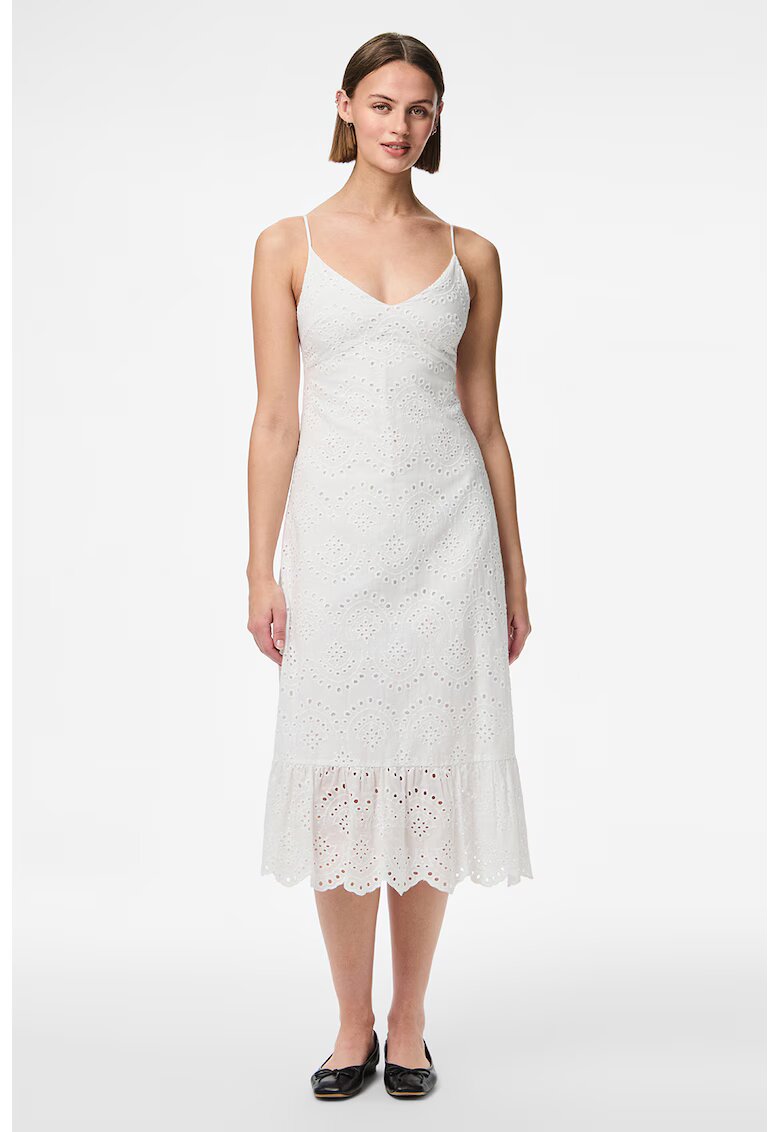 Pieces Rochie midi cu dantela Sangallo - Alb