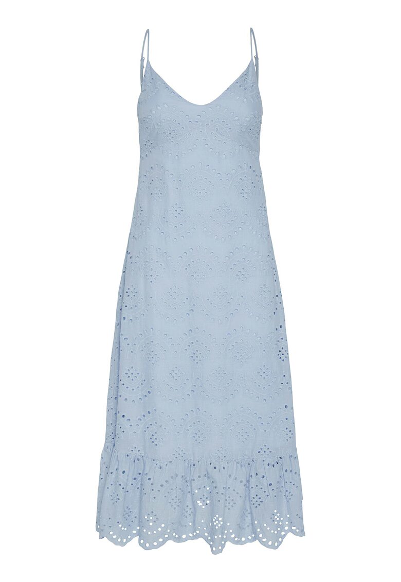 Pieces Rochie midi cu dantela sangallo - Albastru deschis
