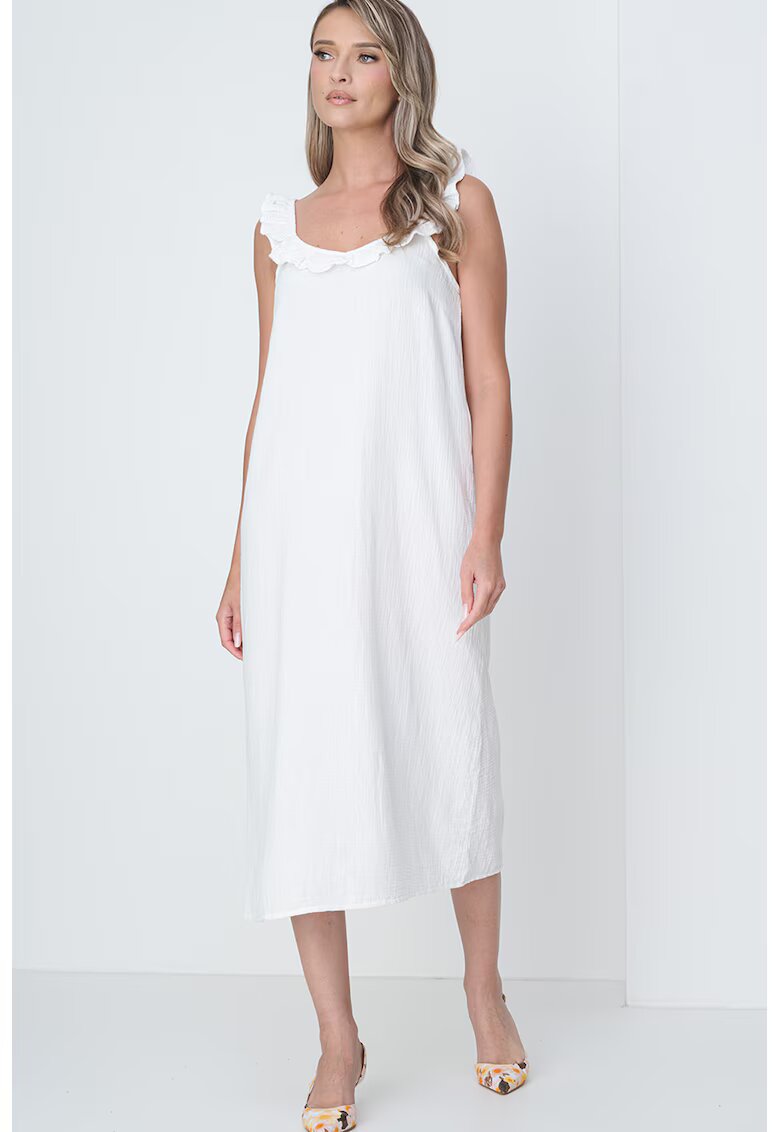 Pieces Rochie midi cu volane - Alb