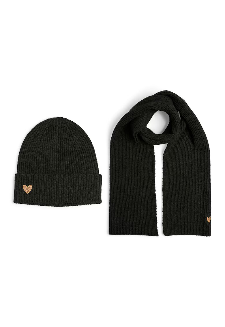 Pieces Set de fular si caciula cu striatii - Negru