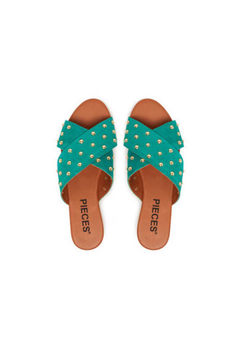 Pieces Slapi dama - 17156837 - Piele naturala - Verde