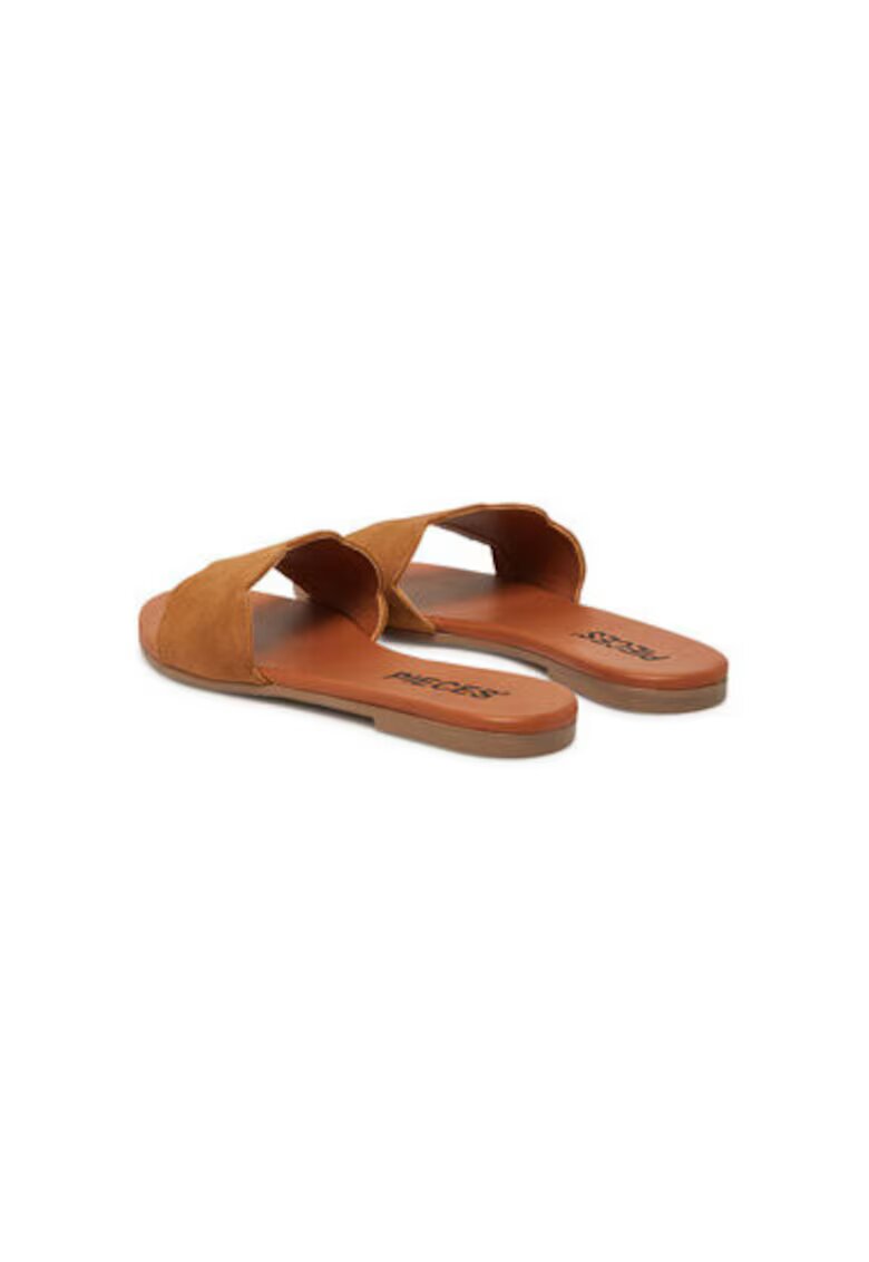Pieces Slapi dama - 17156838 - Piele naturala - Maro
