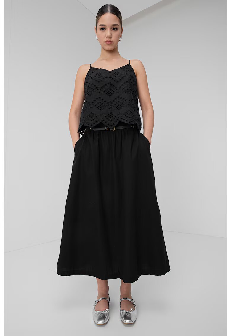 Pieces Top din dantela sangallo cu decolteu in V - Negru