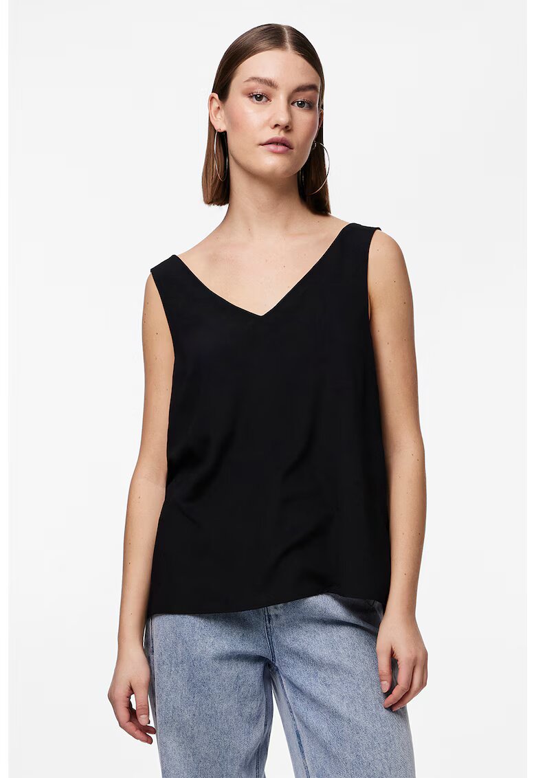 Pieces Top uni cu decolteu in V - Negru