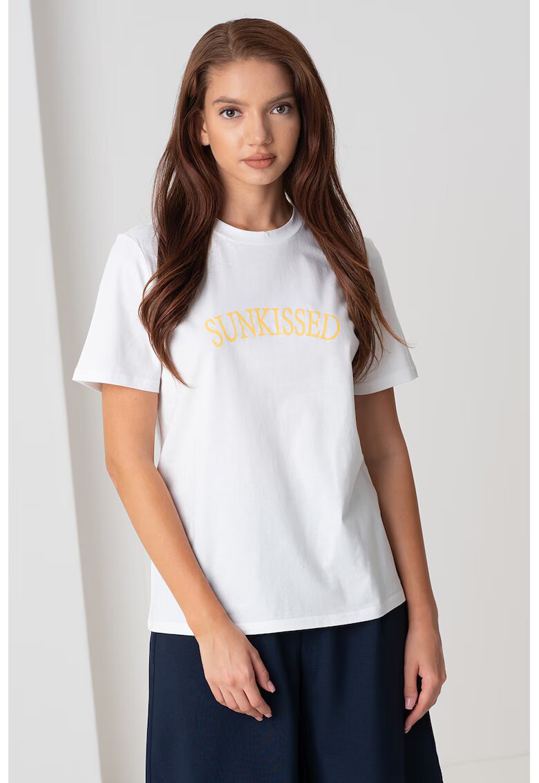 Pieces Tricou cu decolteu la baza gatului Taya - Alb/Galben