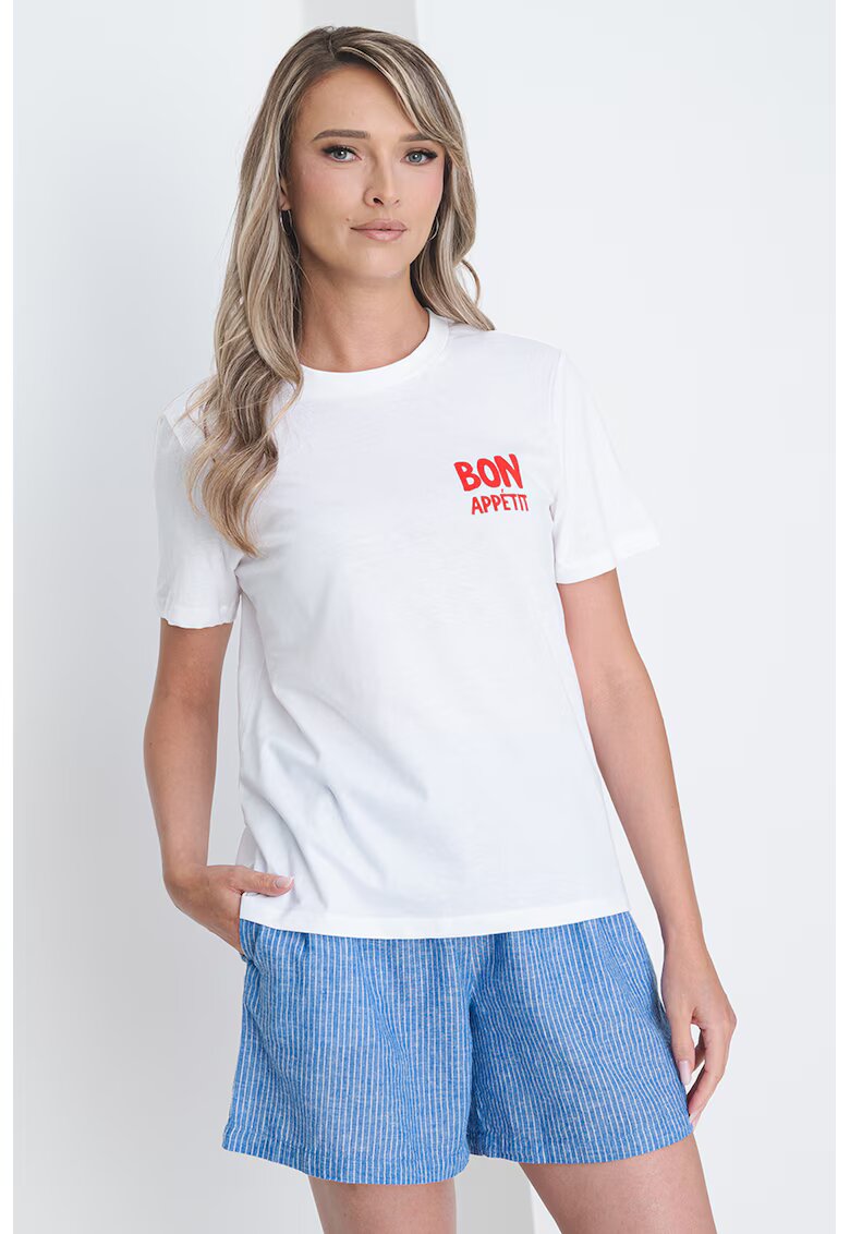 Pieces Tricou de bumbac organic cu imprimeu grafic - Rosu/Alb optic