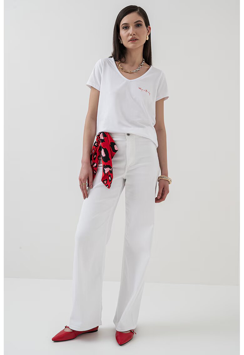 Pieces Tricou din amestec de bumbac organic Silly - Alb/Rosu inchis