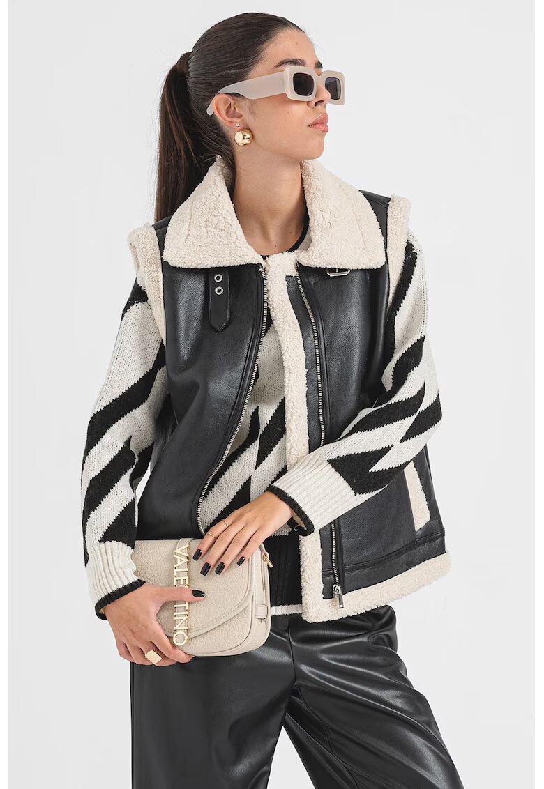 Pieces Vesta cu captuseala din material teddy Janelle - Negru/Crem