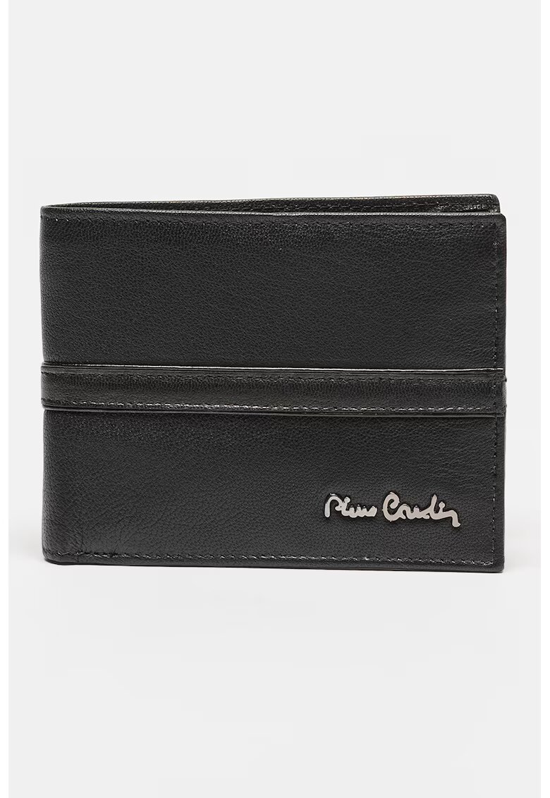 Pierre Cardin Portofel pliabil din piele cu detaliu cu logo - Negru