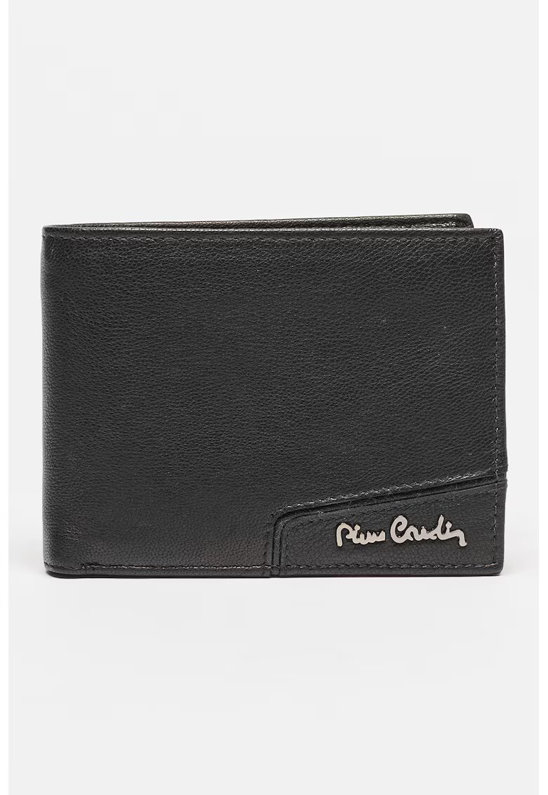 Pierre Cardin Portofel pliabil din piele cu logo metalic - Negru/Negru stins
