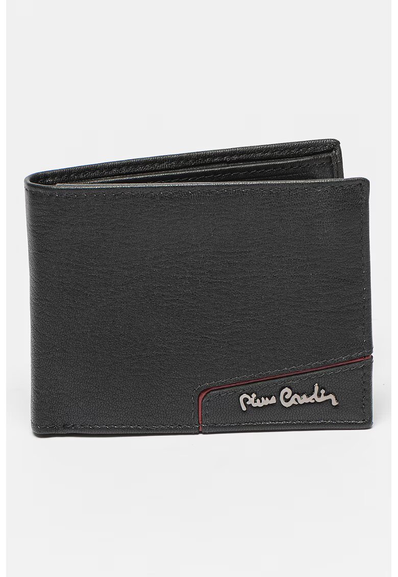 Pierre Cardin Portofel pliabil din piele cu logo metalic - Negru/Rosu inchis