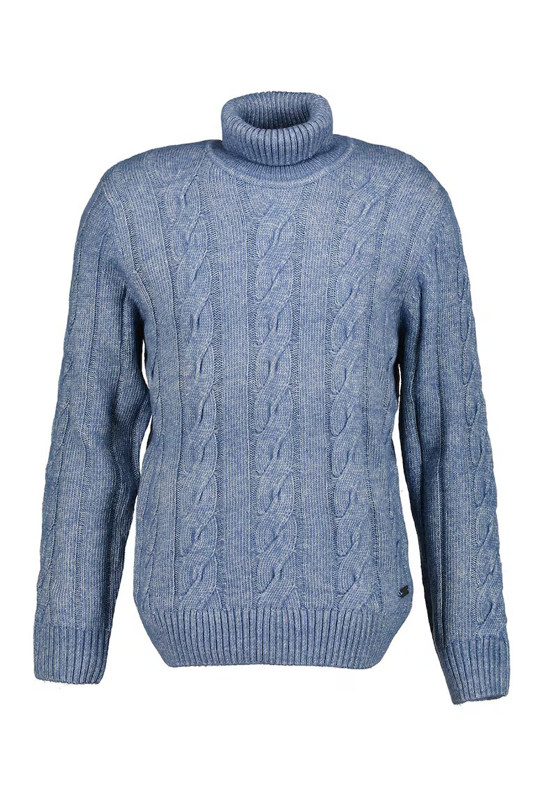 Pierre Cardin Pulover cu guler inalt si model torsade - Albastru pastel