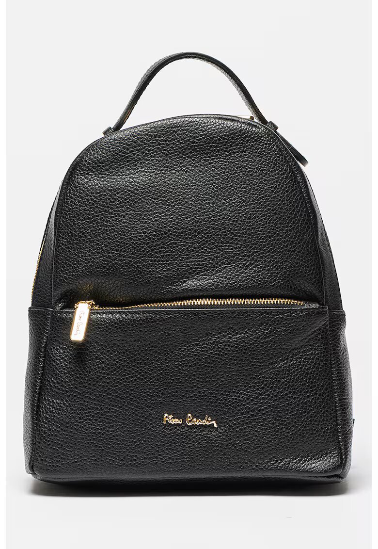 Pierre Cardin Rucsac din piele cu buzunar frontal cu fermoar - Negru