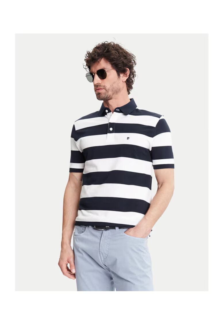 Pierre Cardin Tricou polo barbati C5 21394.2113 - Bumbac - Alb/Negru - Alb/Negru