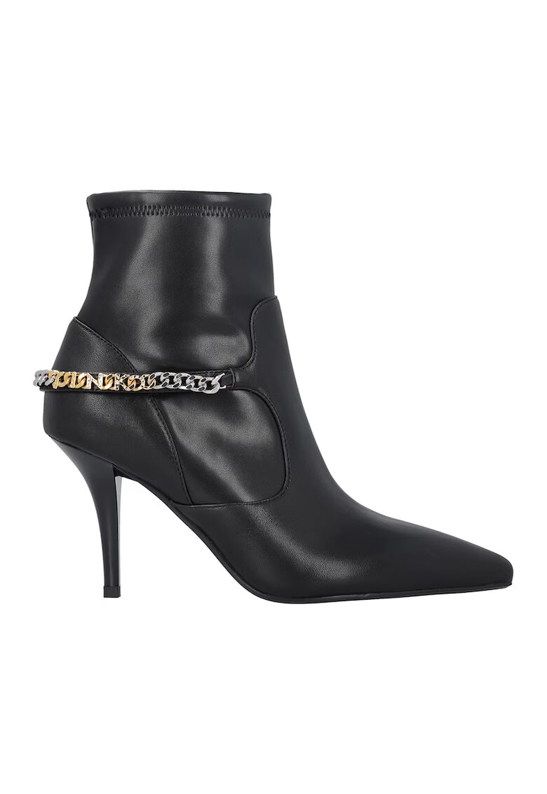 Pinko Botine de piele cu varf ascutit si garnituri de piele ecologica - Negru