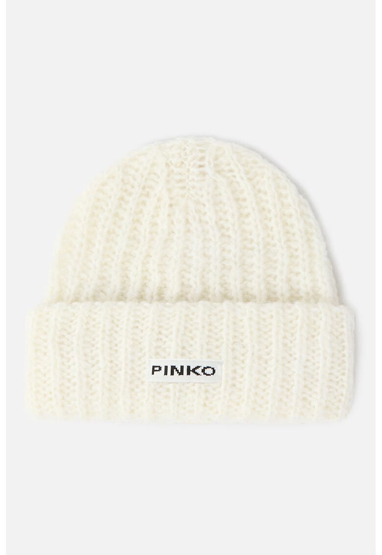 Pinko Caciula elastica din amestec de lana cu aplicatie logo - Crem