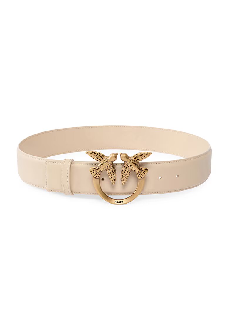 Pinko Curea de piele cu catarama metalica Love Birds - Bej deschis