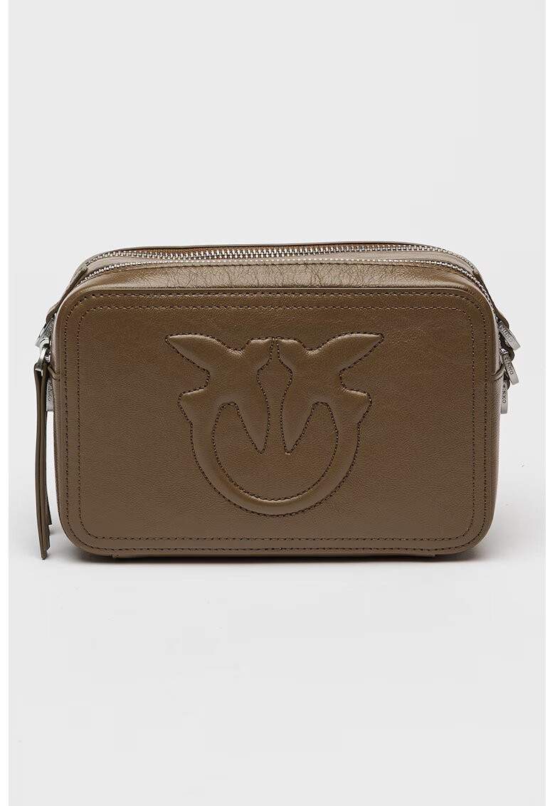 Pinko Geanta crossbody de piele Carrie - Kaki