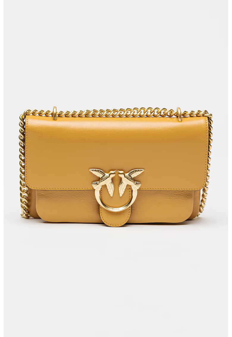 Pinko Geanta crossbody de piele cu bareta din lant - Portocaliu persan