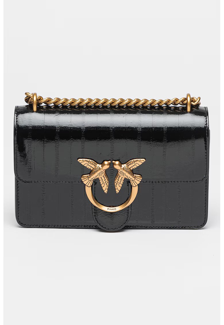 Pinko Geanta crossbody de piele cu bareta lant - Negru