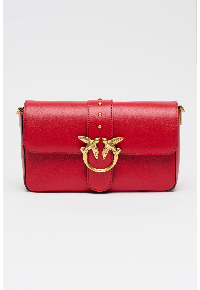 Pinko Geanta crossbody de piele cu clapa - Rosu
