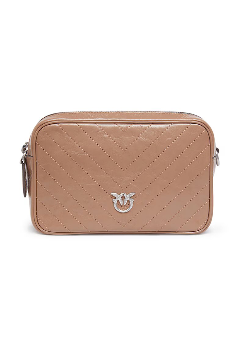 Pinko Geanta crossbody de piele cu doua compartimente - Bej