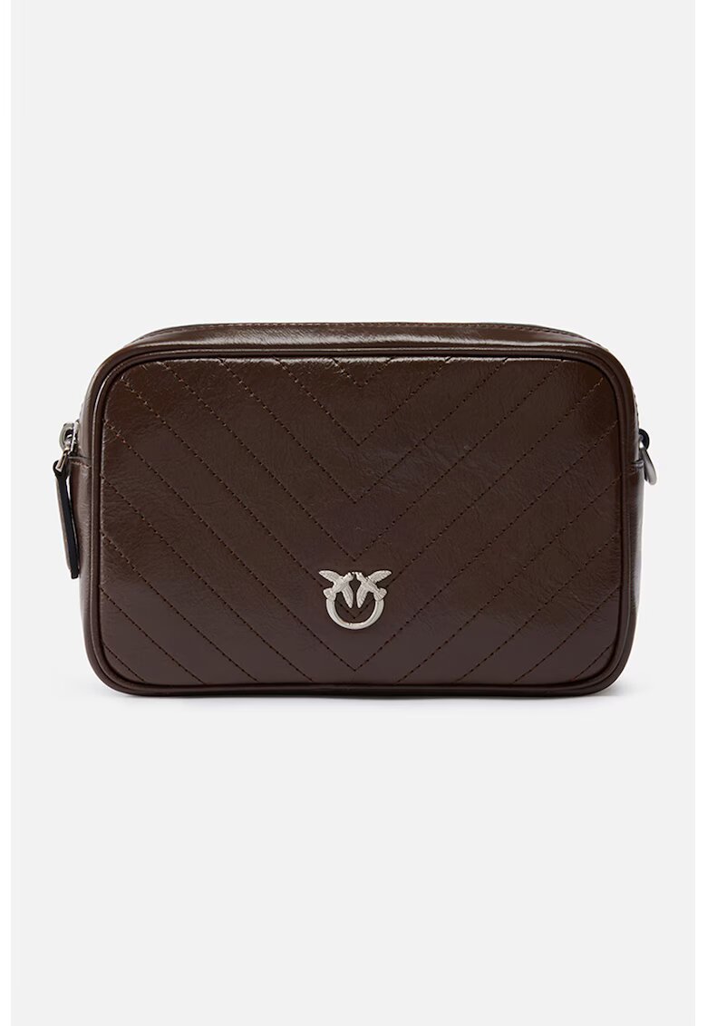 Pinko Geanta crossbody de piele cu doua compartimente - Maro inchis