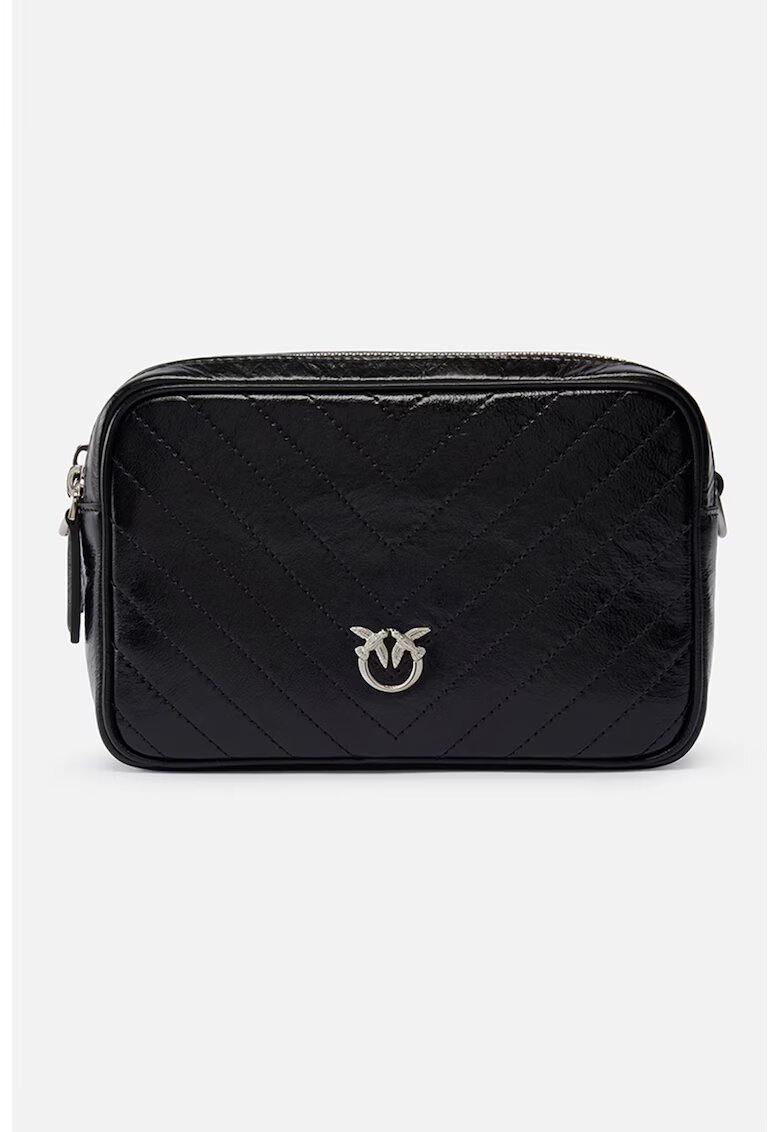 Pinko Geanta crossbody de piele cu doua compartimente - Negru