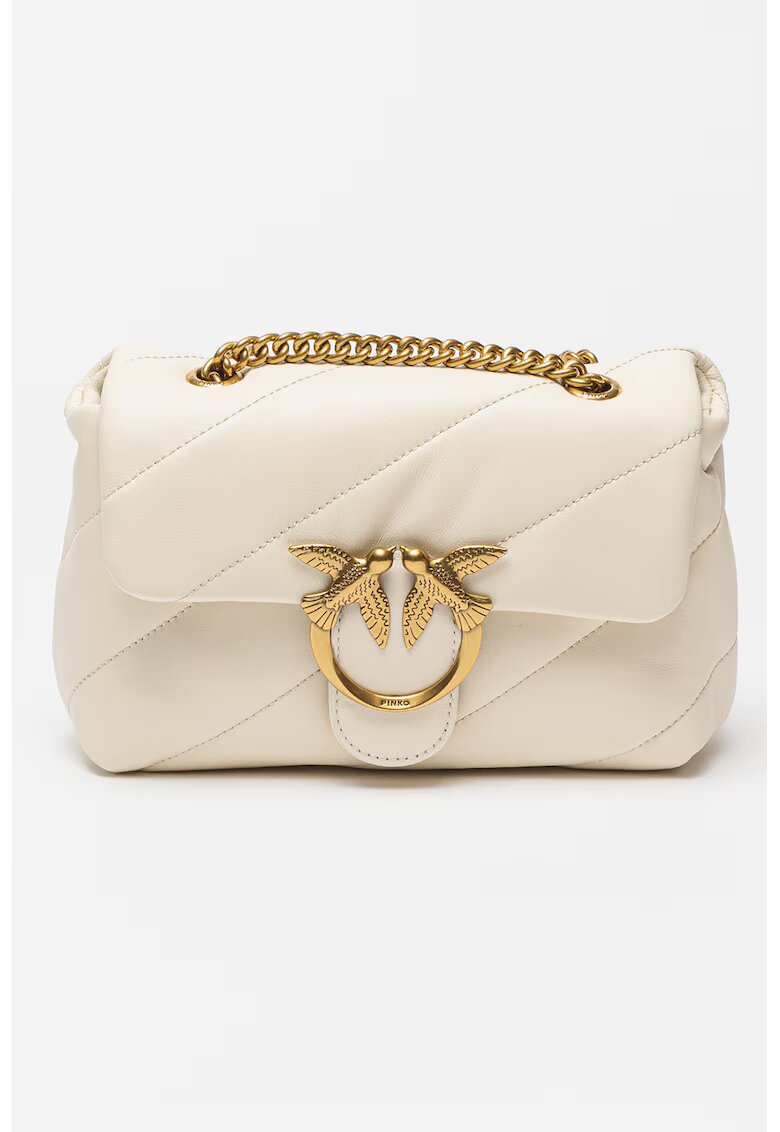 Pinko Geanta crossbody de piele Love Mini Puff - Crem - 15x21x9